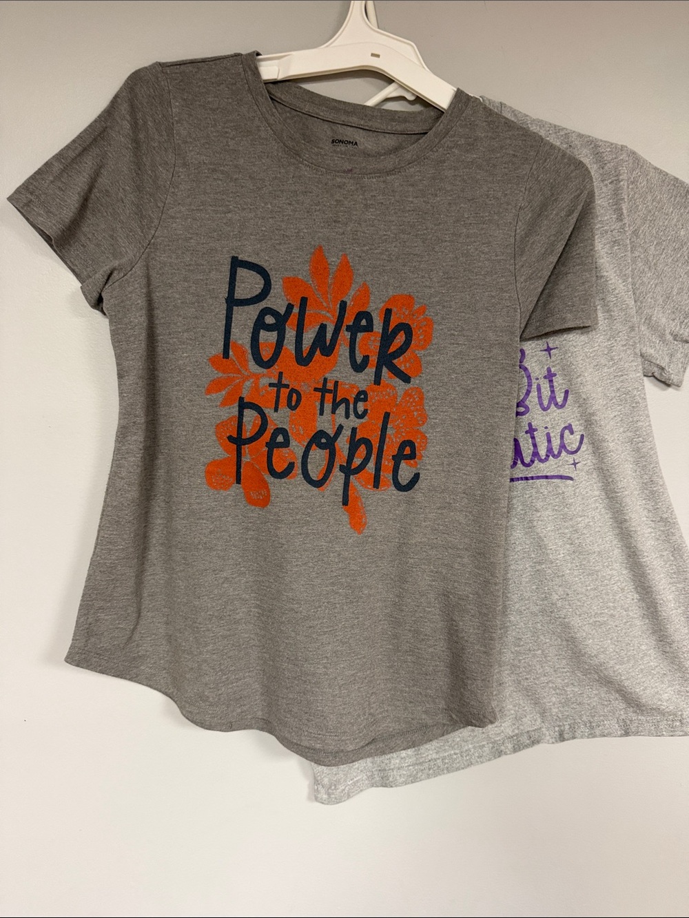 Set of two super cute gray graphic tees  Perfect for tweens! Women's S